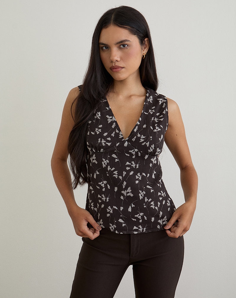 Immagine di Asali Top in chiffon a fiori marrone