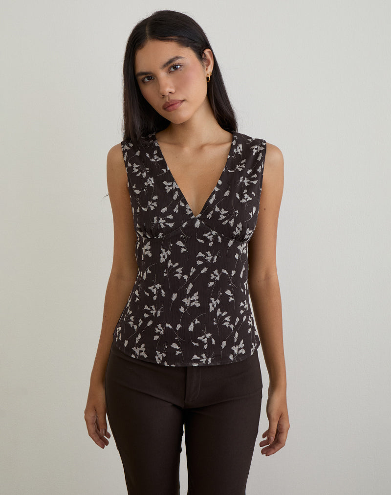 Immagine di Asali Top in chiffon a fiori marrone