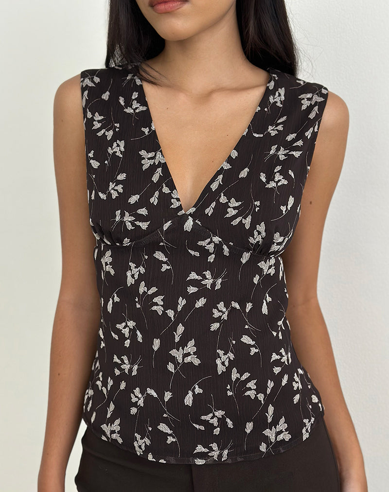 Immagine di Asali Top in chiffon a fiori marrone