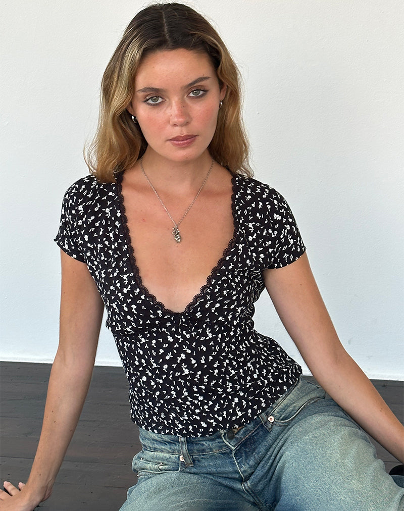 Top Asani in nero Ditsy Romance