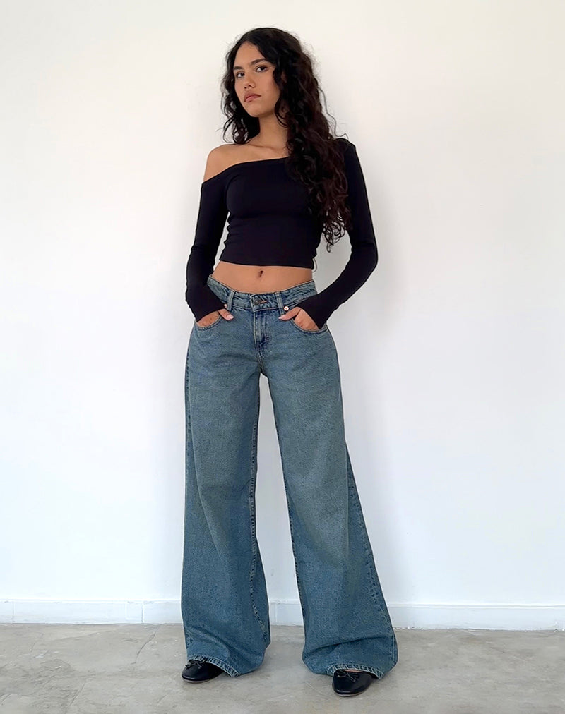 Immagine di Roomy Jeans oversize a vita bassa in blu vintage verde