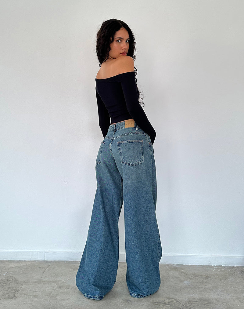 Immagine di Roomy Jeans oversize a vita bassa in blu vintage verde