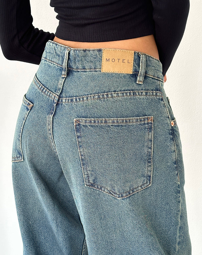 Immagine di Roomy Jeans oversize a vita bassa in blu vintage verde