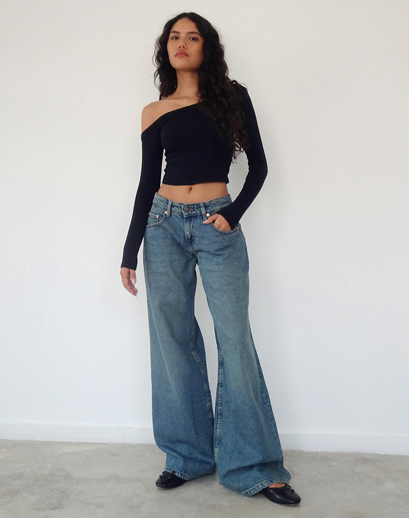Immagine di Roomy Jeans oversize a vita bassa in blu vintage verde