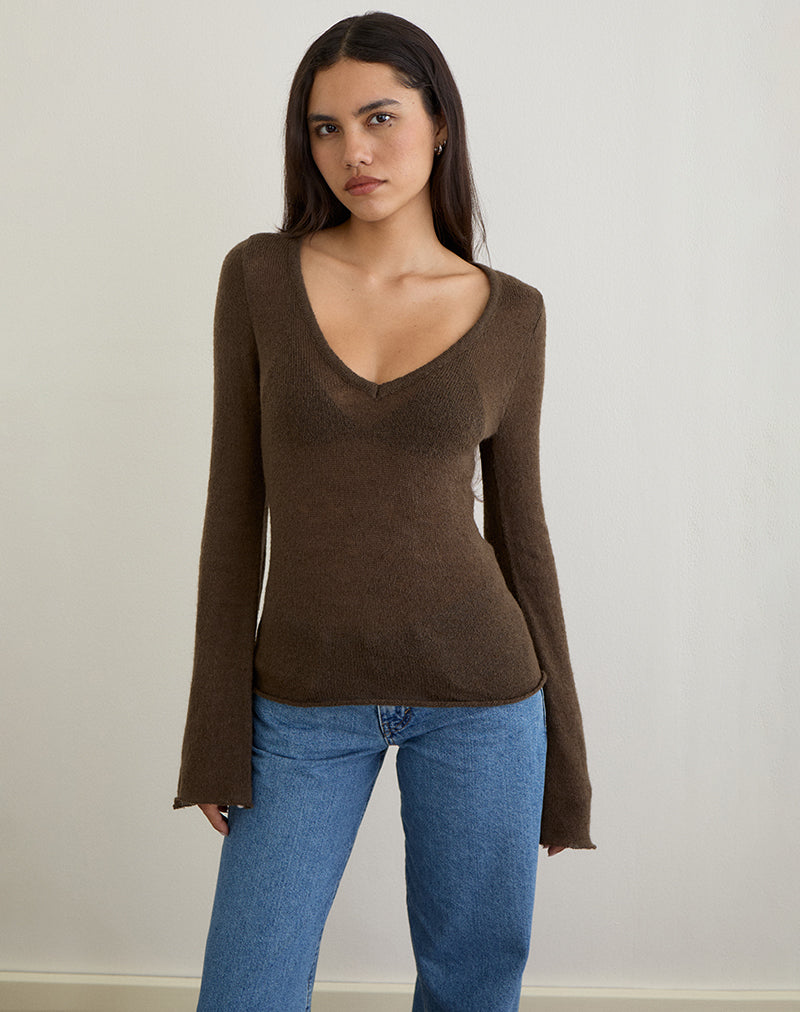 Immagine di Ashla Top in maglia trasparente Cioccolato Scuro