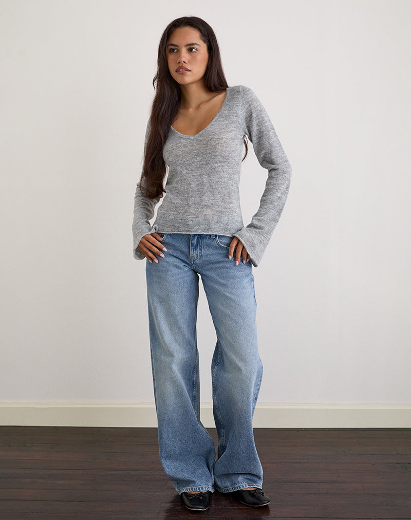 Ashla - Top a manica lunga in maglia trasparente grigio
