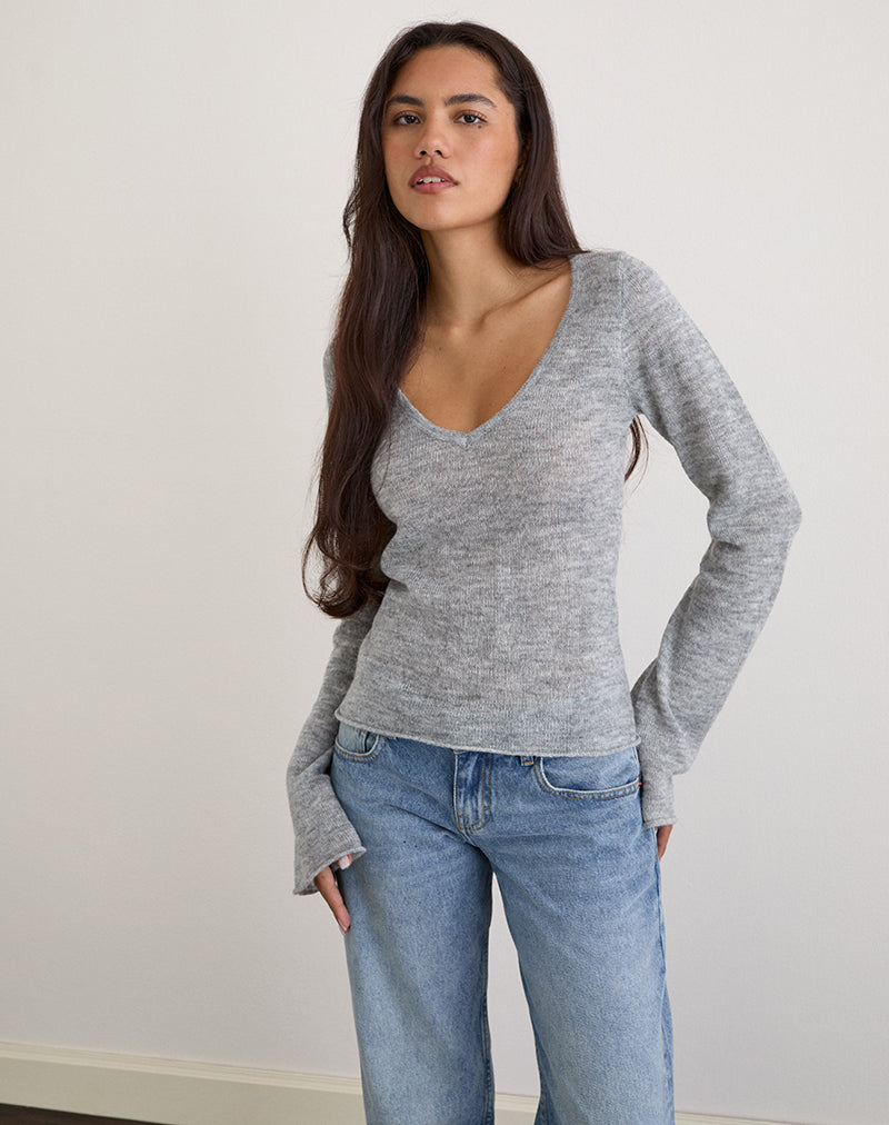 Immagine di Ashla - Top a manica lunga in maglia trasparente - Grigio