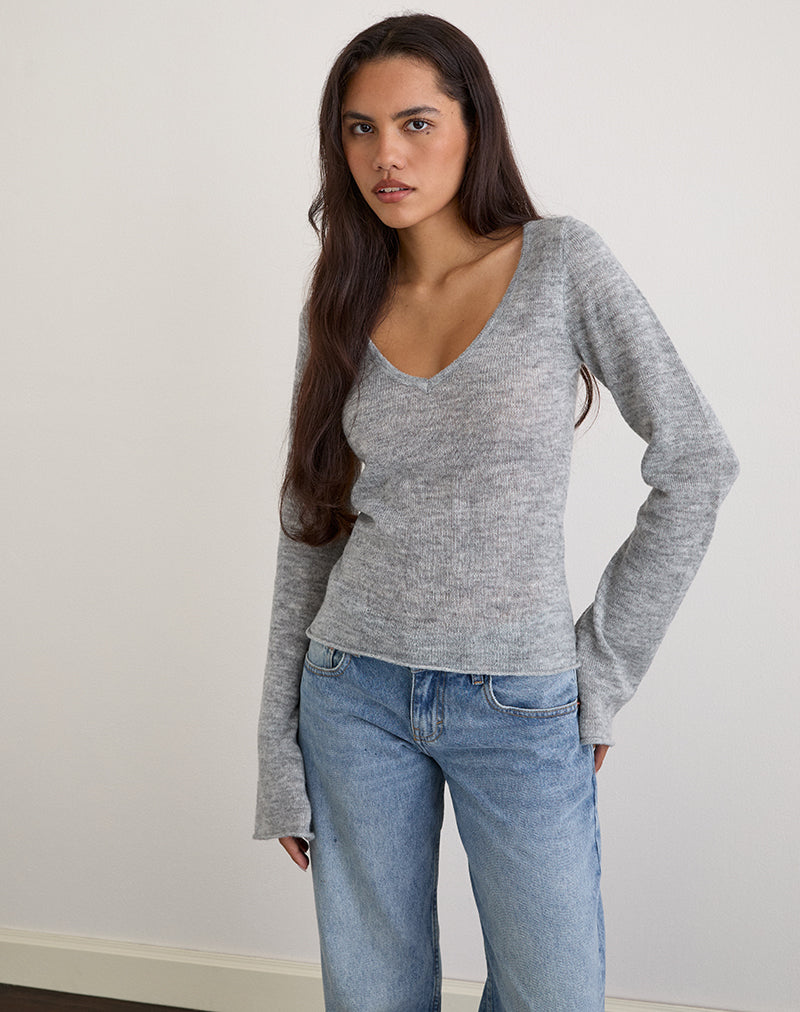 Immagine di Ashla - Top a manica lunga in maglia trasparente - Grigio
