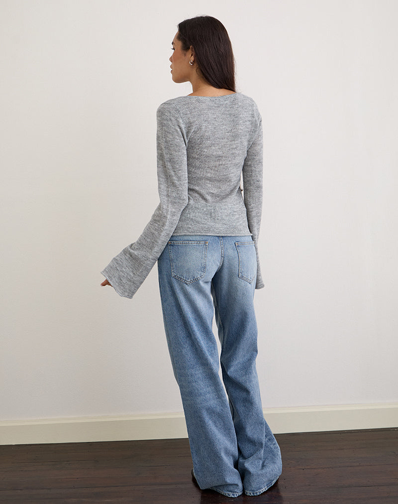 Immagine di Ashla - Top a manica lunga in maglia trasparente - Grigio