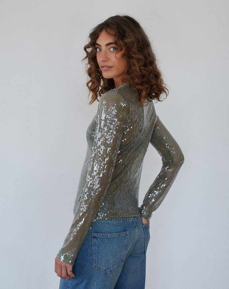Immagine di Ashram Top in paillettes verde kaki chiaro