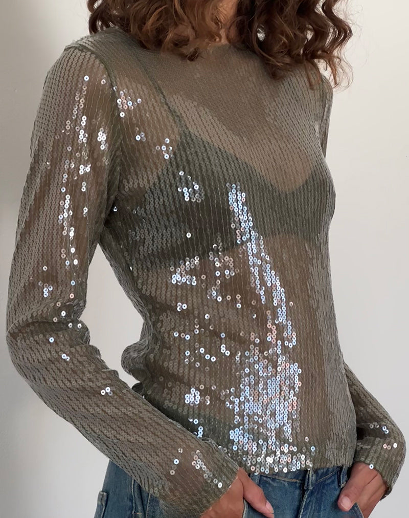 Immagine di Ashram Top in paillettes verde kaki chiaro