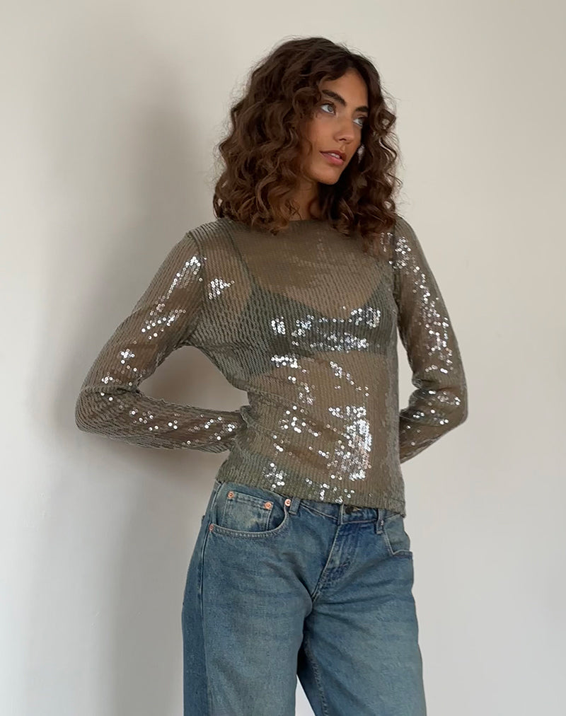 Immagine di Ashram Top in paillettes verde kaki chiaro