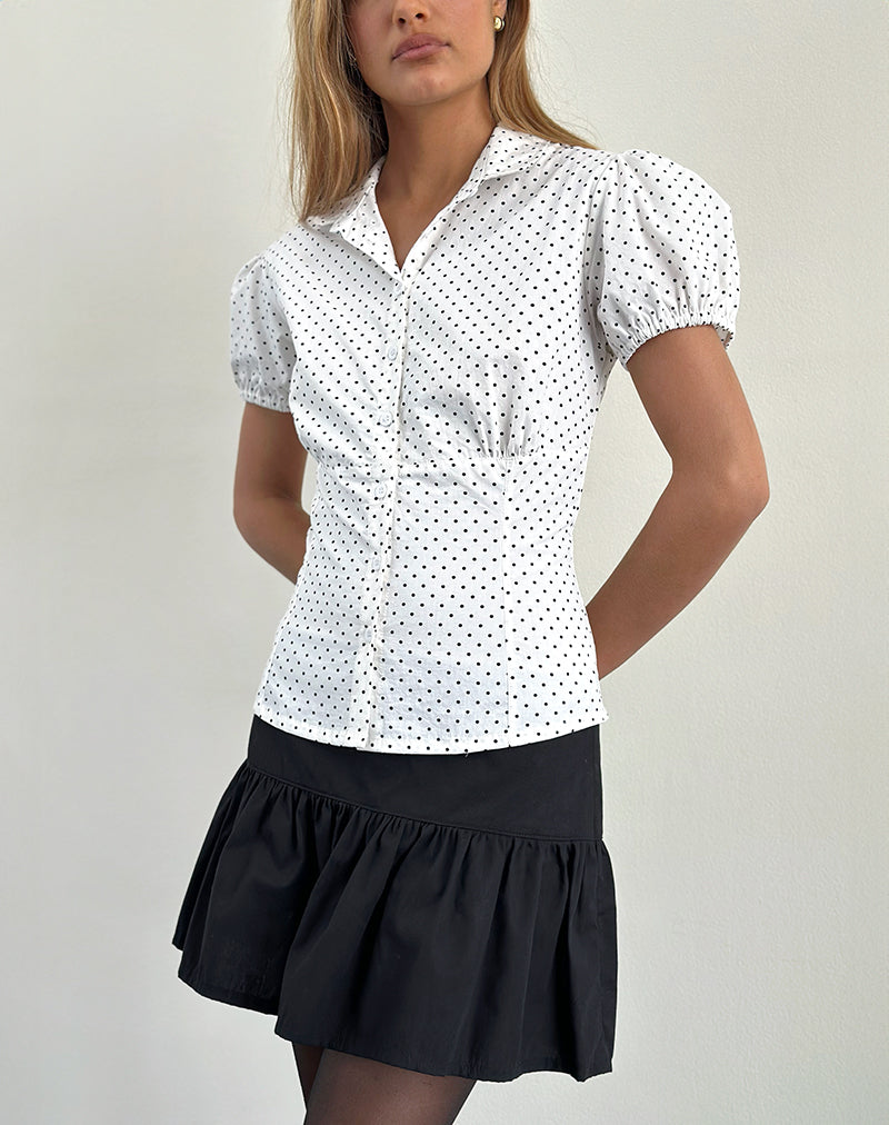 Immagine di Aspen Camicetta con maniche a sbuffo in micro polka bianco e nero