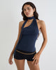 Immagine di Aspyn Top a collo alto con cravatta in Cupro Navy