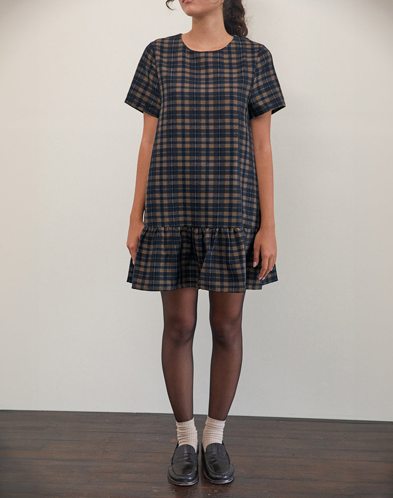 Immagine di Asterin Mini Smock Dress in Navy Mustard Check