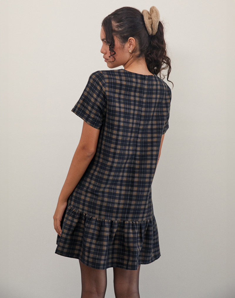 Immagine di Asterin Mini Smock Dress in Navy Mustard Check