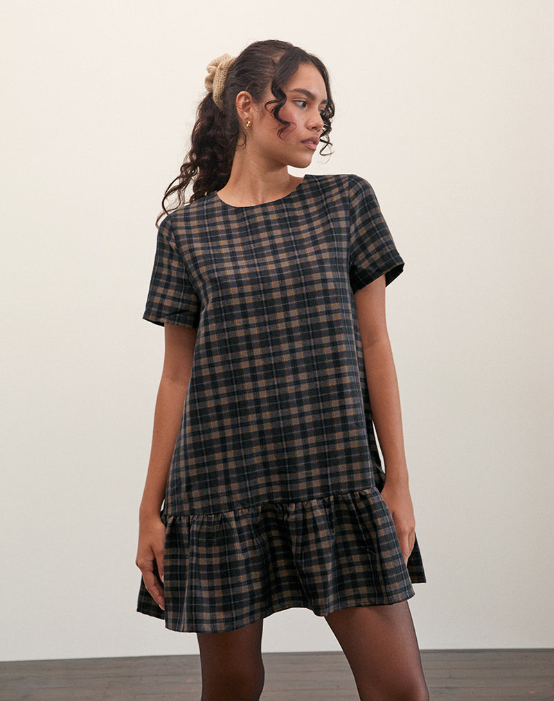 Immagine di Asterin Mini Smock Dress in Navy Mustard Check