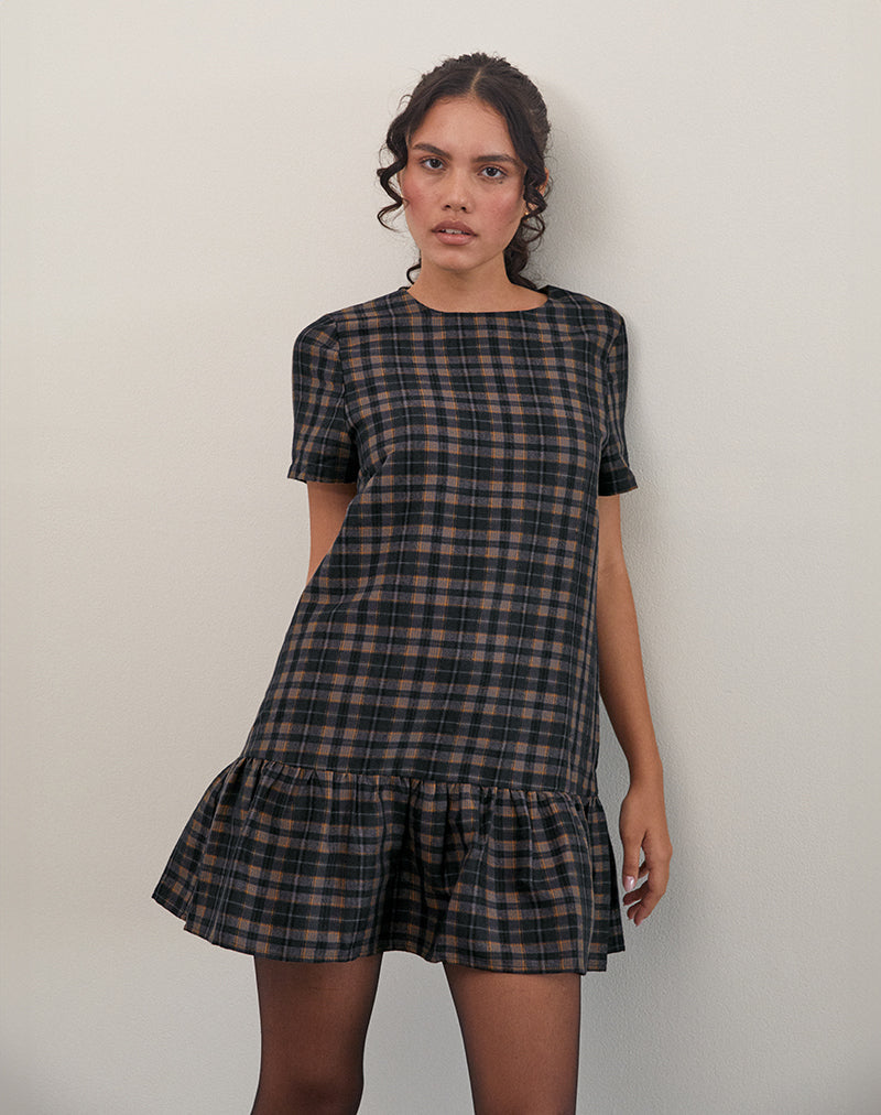 Immagine di Asterin Mini Smock Dress in Navy Mustard Check