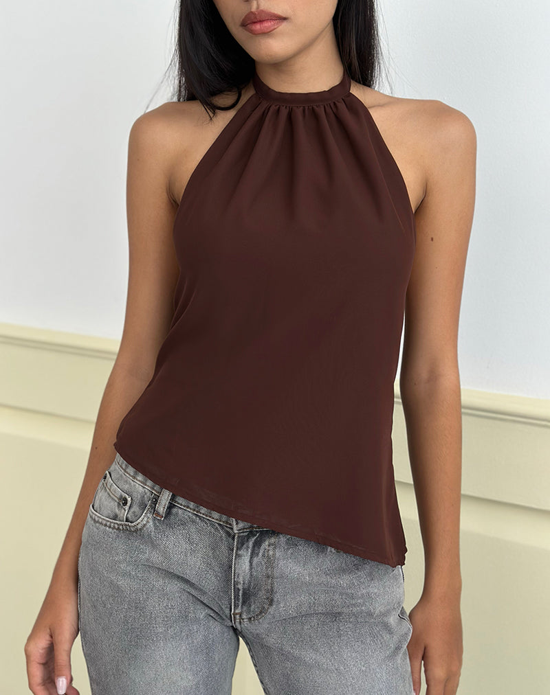 Immagine di Astina Top con collo alto in chiffon marrone