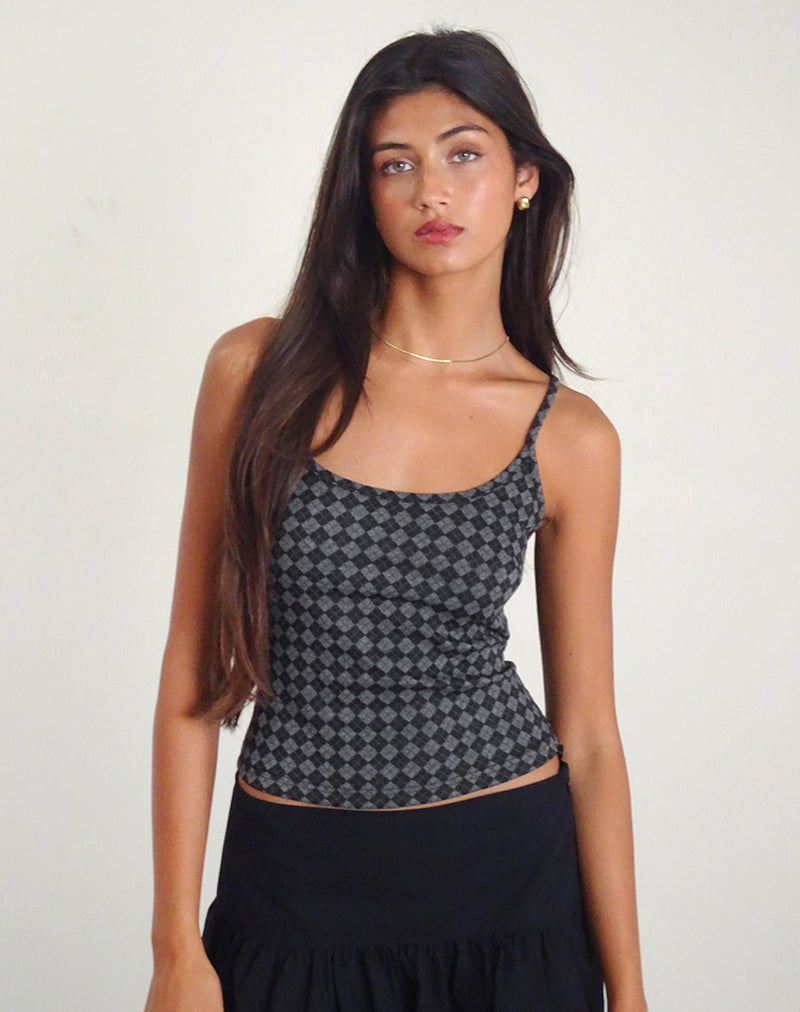 Immagine di Atarah Knit Cami Top in Argyle Nero Grigio