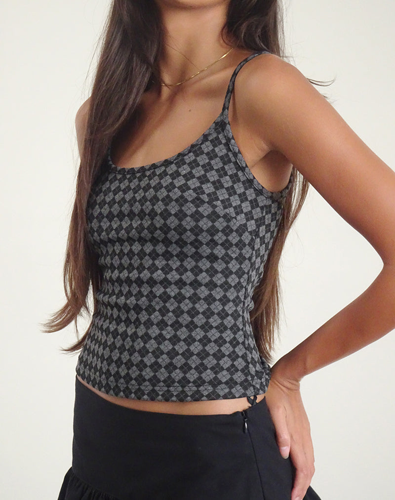Immagine di Atarah Knit Cami Top in Argyle Nero Grigio