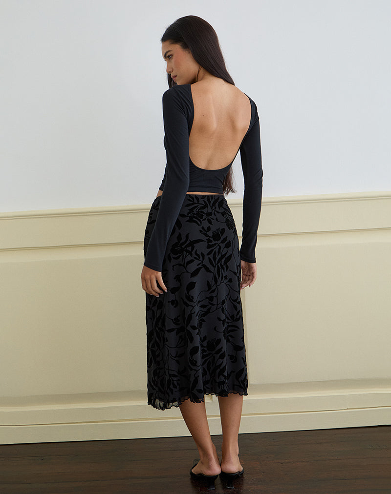 Immagine di Atira Midi Skirt in Flock Leaf Flower Nero