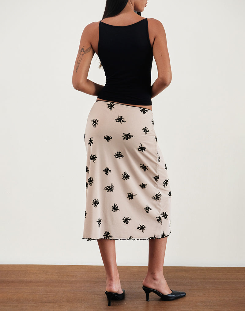 Immagine di Atira Midi Skirt in Cluster Ditsy Floral Flock Nude