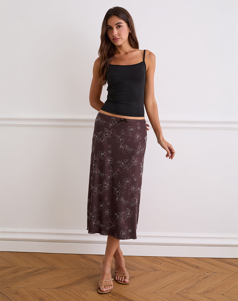 Immagine di Atira Midi Skirt in Doodle Flower Flock Brown