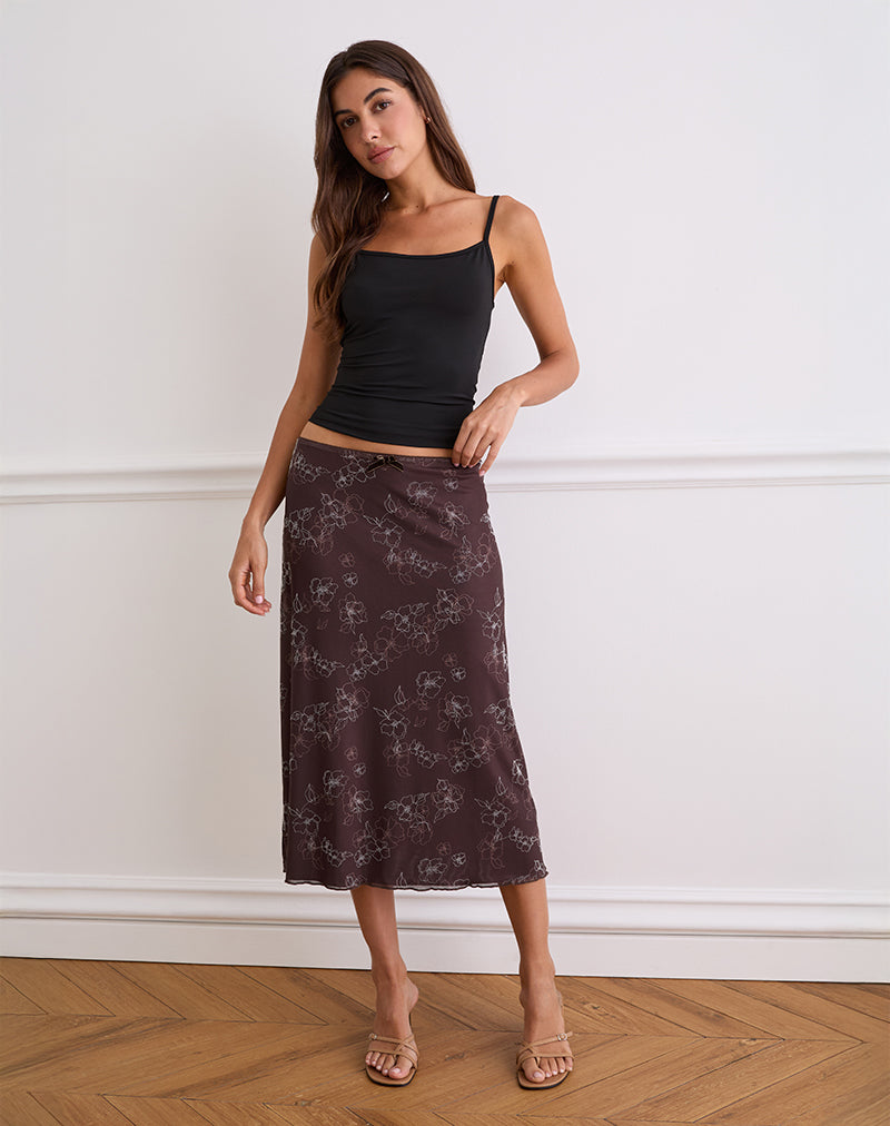 Immagine di Atira Midi Skirt in Doodle Flower Flock Brown