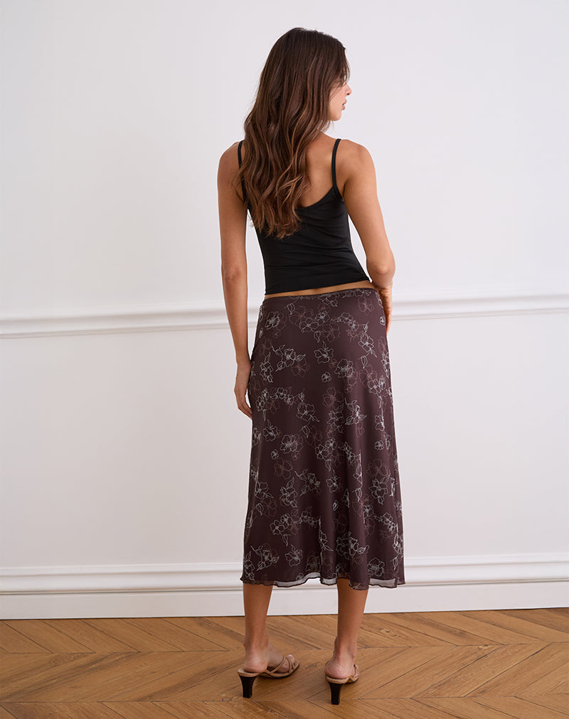 Immagine di Atira Midi Skirt in Doodle Flower Flock Brown