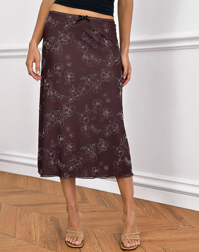 Immagine di Atira Midi Skirt in Doodle Flower Flock Brown