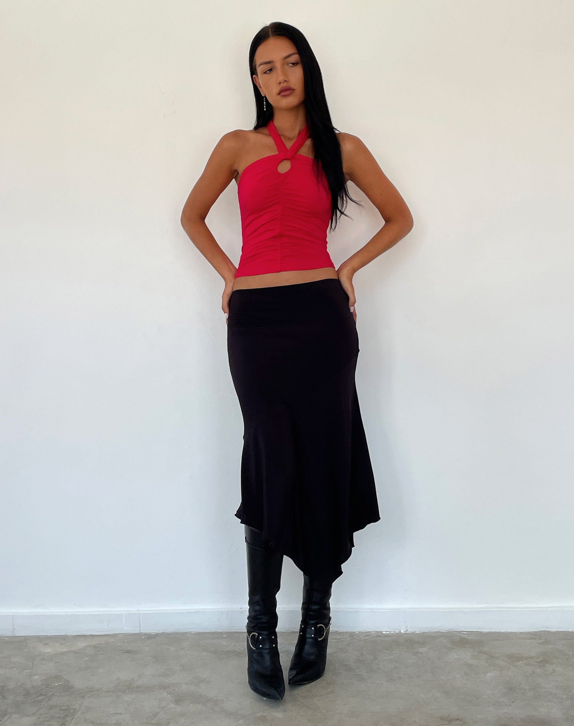 Immagine di Audrey Top con collo alto in rosso Soft Slinky