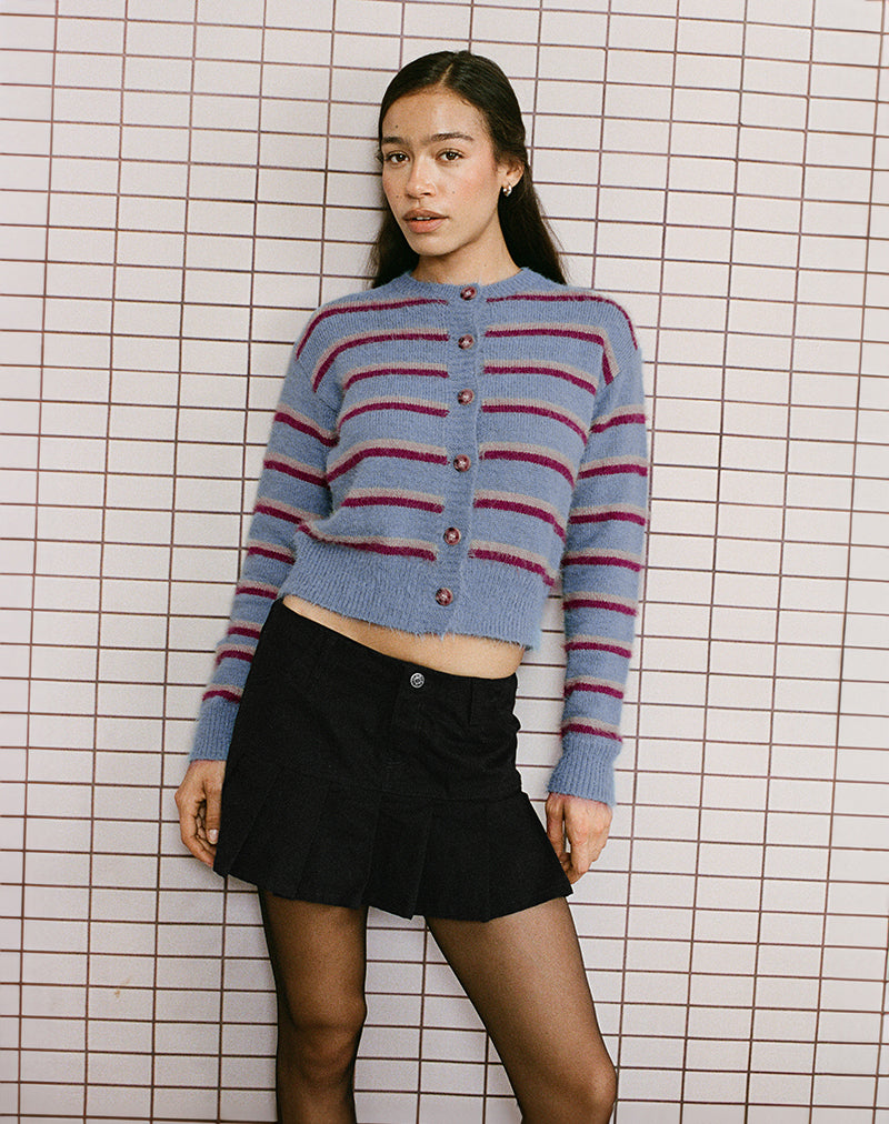 Immagine del cardigan Audrina a righe blu e rosse