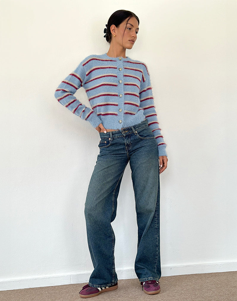 Immagine del cardigan Audrina a righe blu e rosse