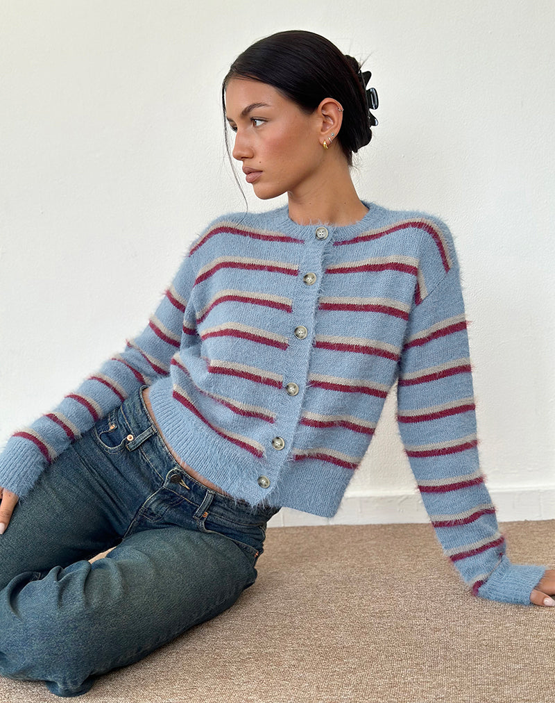 Cardigan Audrina a righe blu e rosse