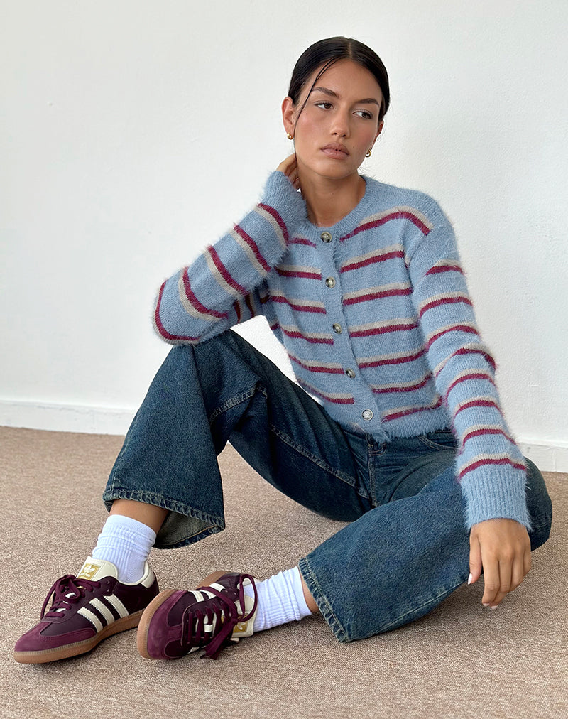 Immagine del cardigan Audrina a righe blu e rosse