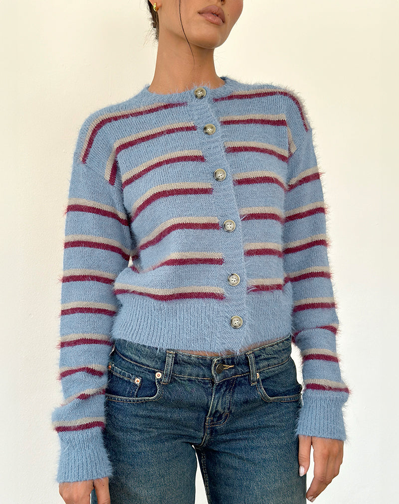 Cardigan Audrina a righe blu e rosse