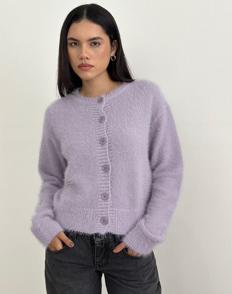 Immagine del cardigan Audrina in maglia morbida Dusty Lilac