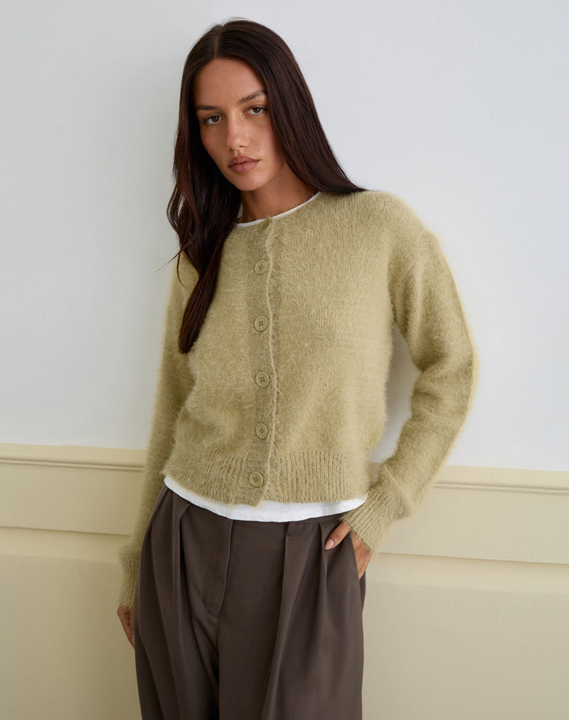 Cardigan Audrina in soffice maglia salvia