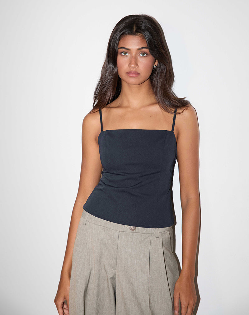 Aurei - Top con scollo sul retro in stile sartoriale - Navy