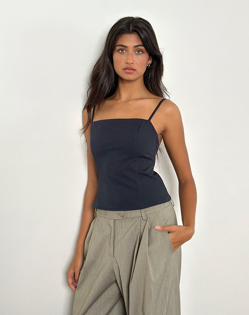 Immagine di Aurei - Top con schienale aperto in stile sartoriale - Navy