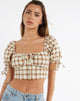 immagine di MOTEL X JACQUIE Auri Crop Top a quadri giallo marrone