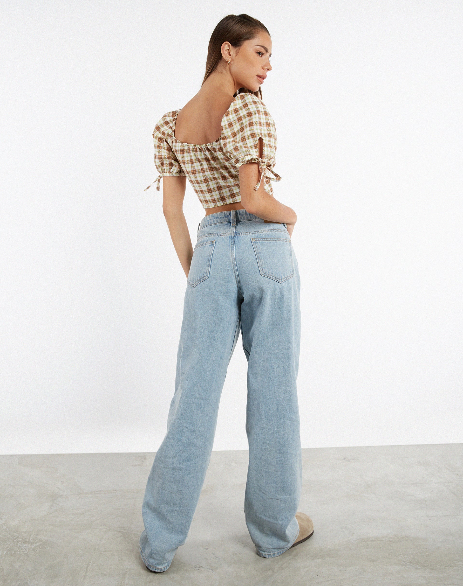 immagine di MOTEL X JACQUIE Auri Crop Top a quadri giallo marrone