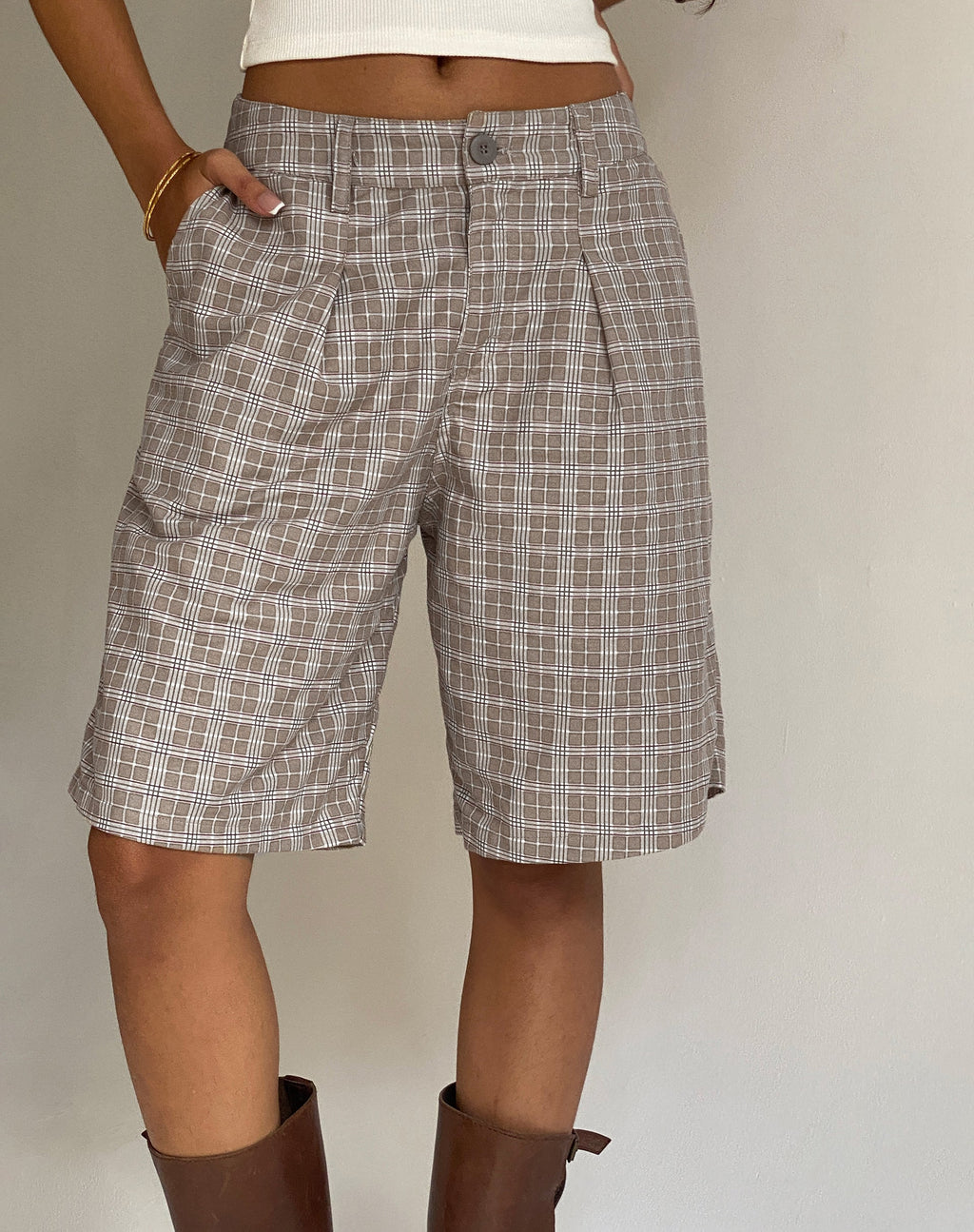 Pantaloncini lunghi Gail a quadri color taupe