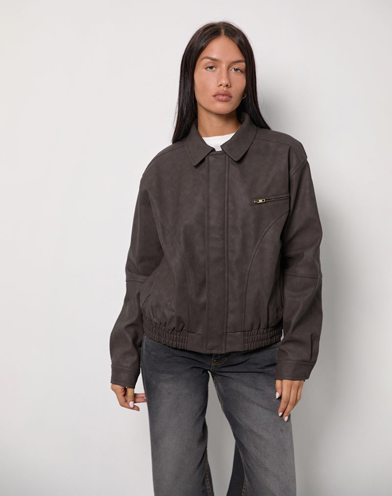 Giacca Aviara cropped in PU marrone scuro