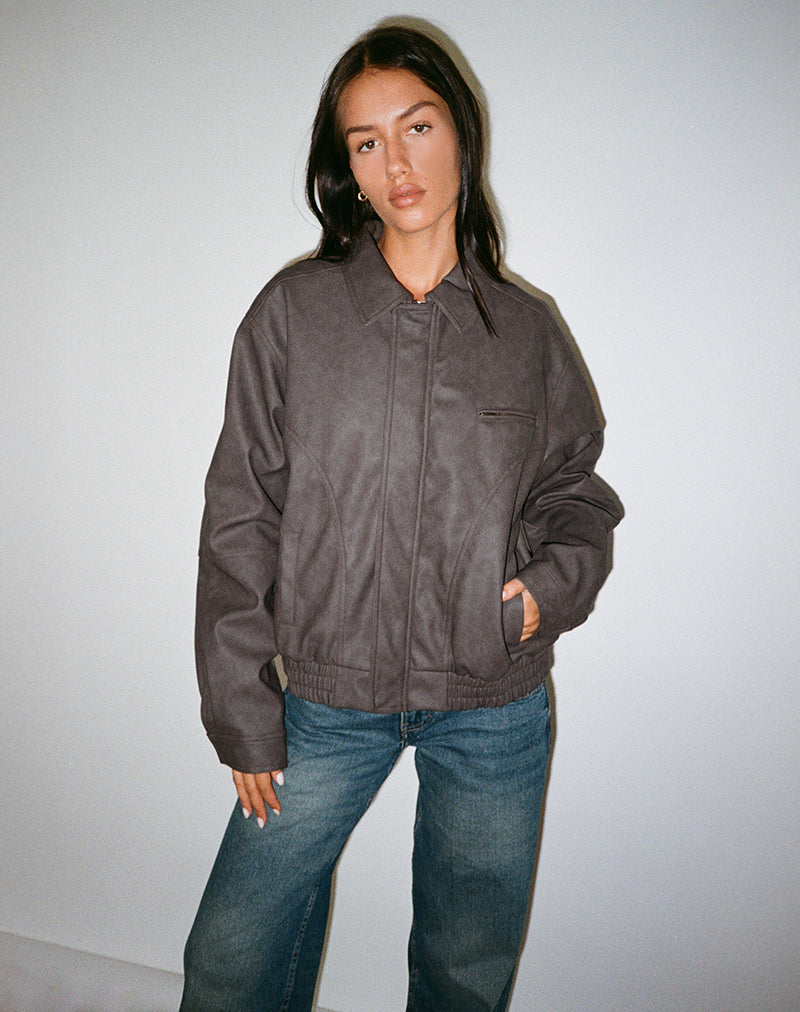 Immagine di Aviara Cropped Jacket in PU marrone scuro