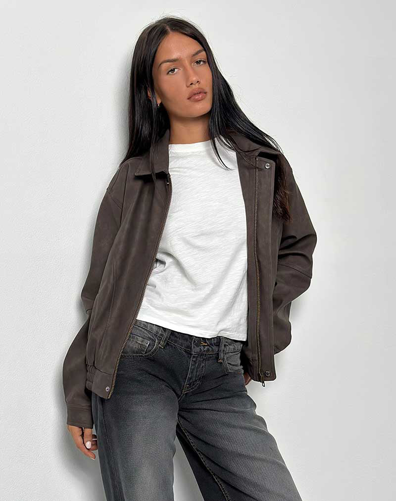 Immagine di Aviara Cropped Jacket in PU marrone scuro