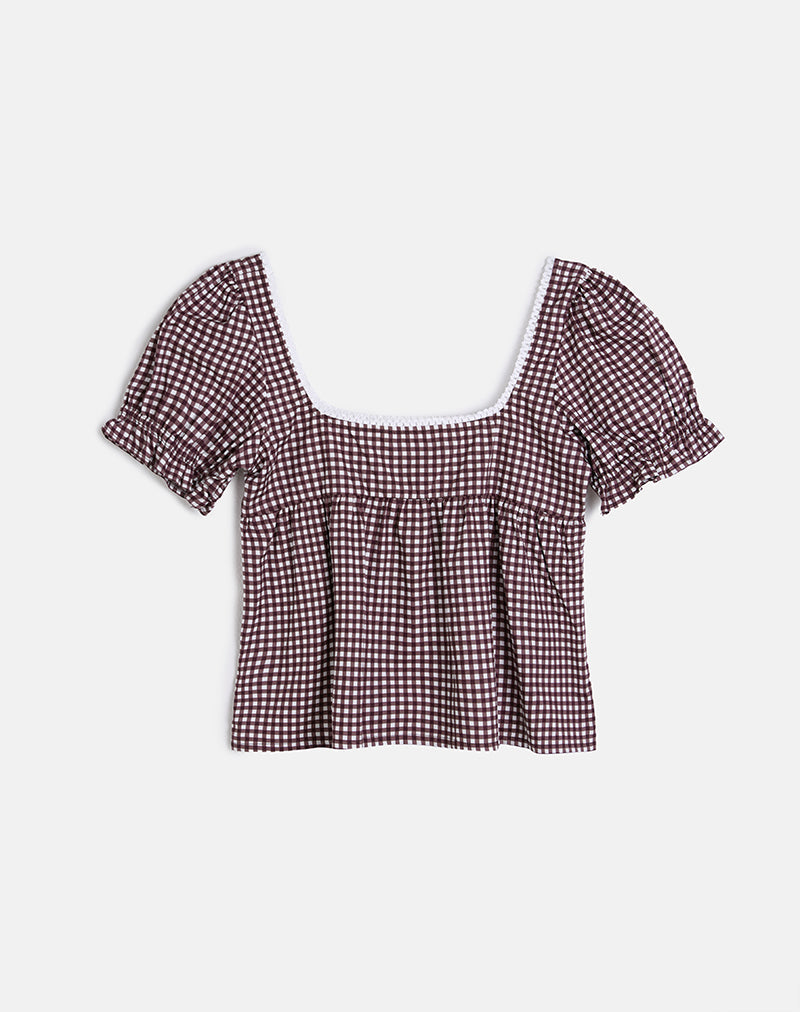 Immagine di Axoni Camicetta a collo quadrato in Mini Gingham Vino