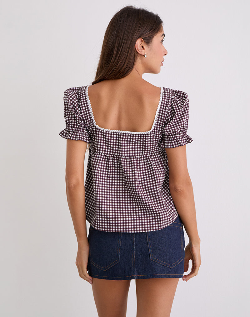 Immagine di Axoni Camicetta a collo quadrato in Mini Gingham Vino