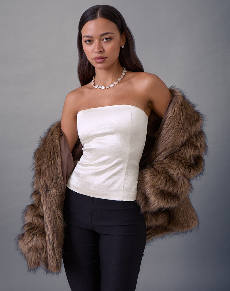 Ayaka - Top corsetto allacciato in raso jacquard avorio